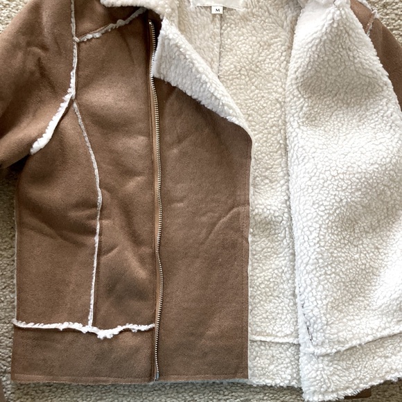 Faux Suede Sherpa Lined Short Moto Style Jacket - Picture 7 of 11